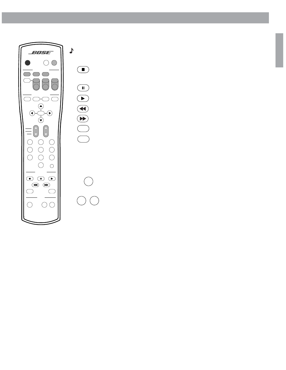 Controls and indicators, The remote control – continued, English | Playback controls, Audio controls, Remote to control your vcr” on page 19 | Bose Lifestyle 18 User Manual | Page 9 / 46