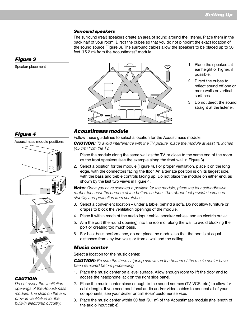 Setting up acoustimass module, Music center, Figure 4 | Figure 3 | Bose AM193147_03_V. User Manual | Page 9 / 34