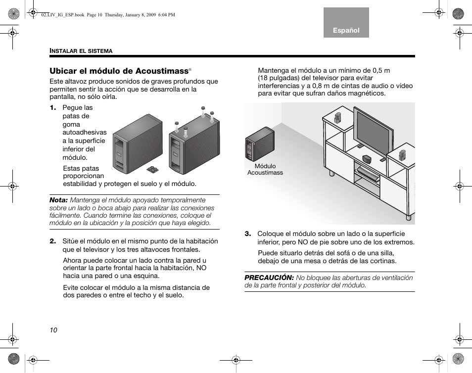Ubicar el módulo de acoustimass | Bose AM314478 User Manual | Page 100 / 260
