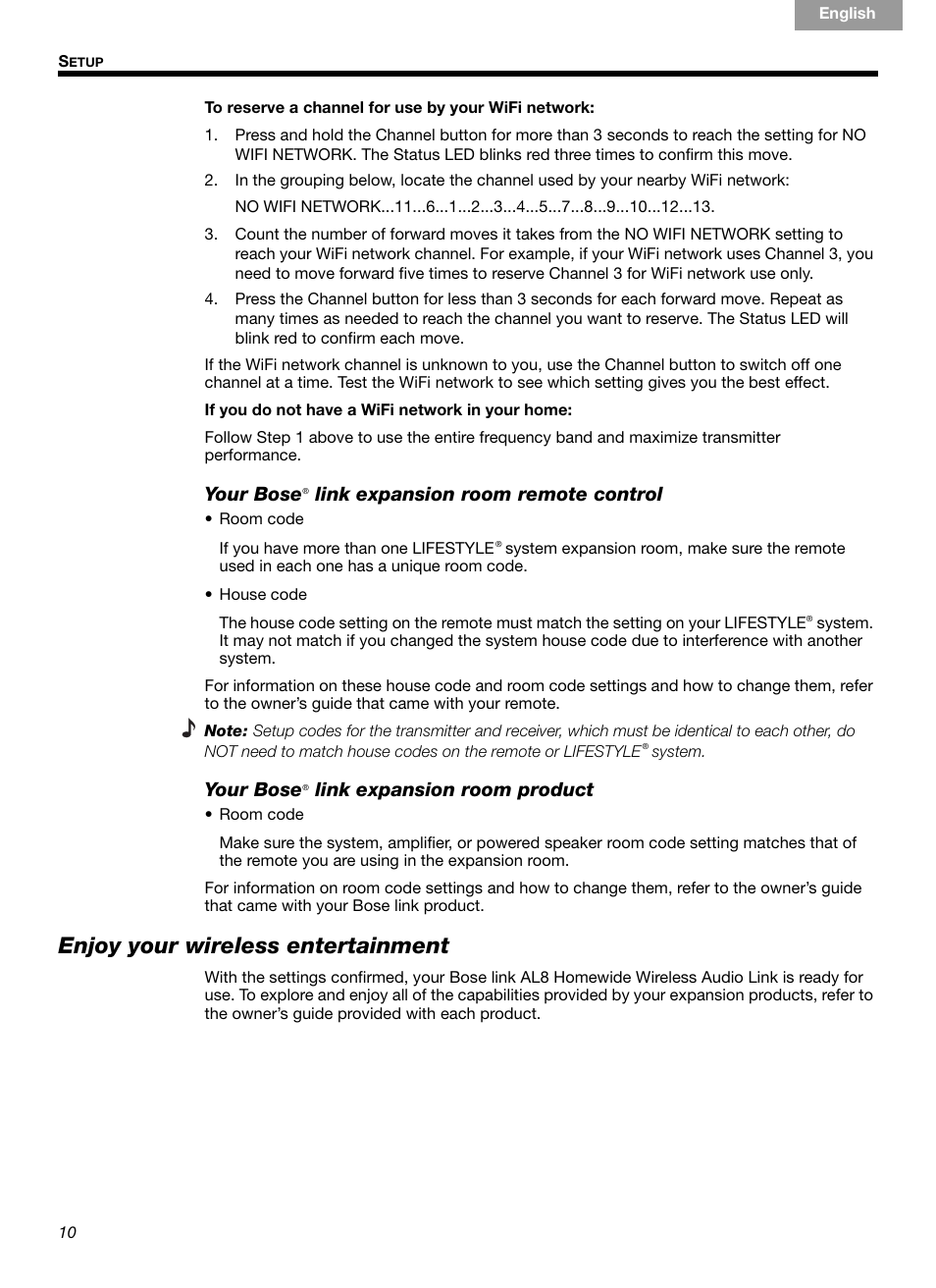 Enjoy your wireless entertainment, Your bose, Link expansion room remote control | Link expansion room product | Bose Homewide Wireless Audio Link Link AL8 User Manual | Page 10 / 14
