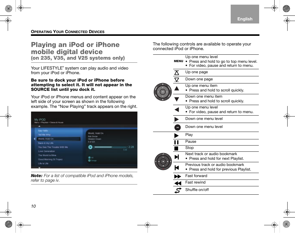 Playing an ipod or iphone mobile digital device | Bose LIFESTYLE V35/V25 User Manual | Page 18 / 34