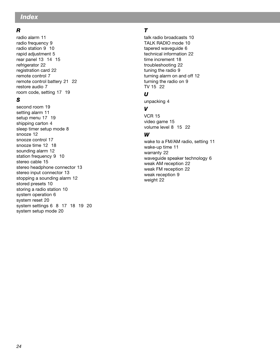 Index | Bose Wave Radio II User Manual | Page 26 / 28
