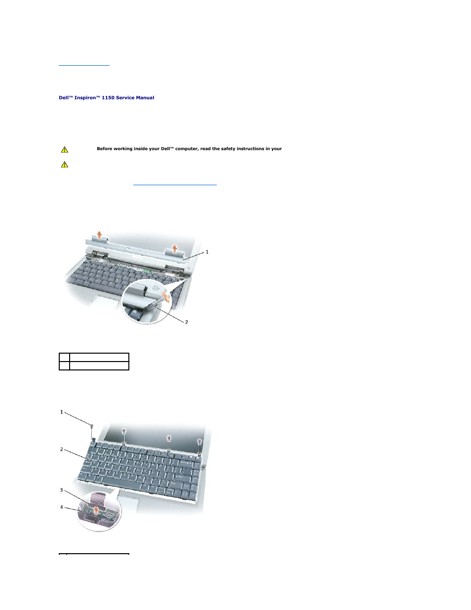 Keyboard, Removing the keyboard | Dell Inspiron 1150 User Manual | Page 19 / 38