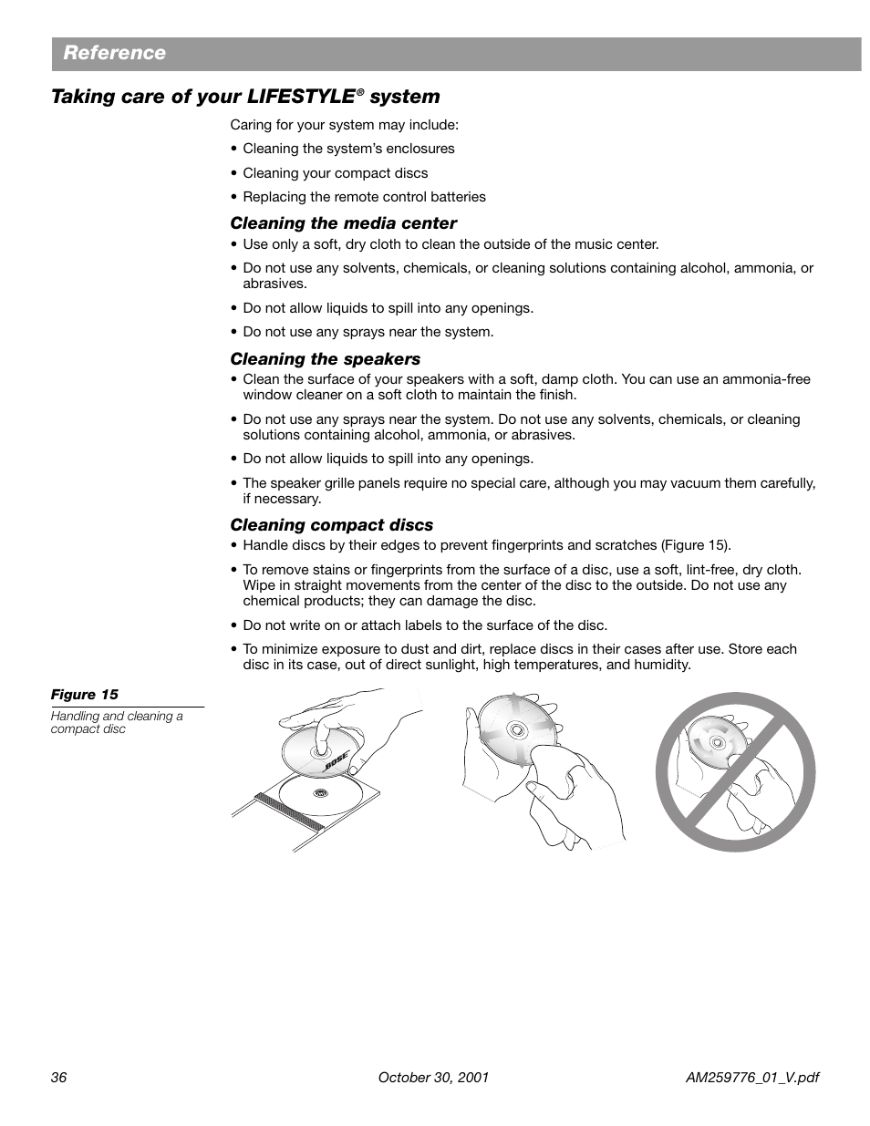 Taking care of your lifestyle® system, Reference taking care of your lifestyle, System | Bose Lifestyle DVD Home Entertainment Systems User Manual | Page 38 / 46
