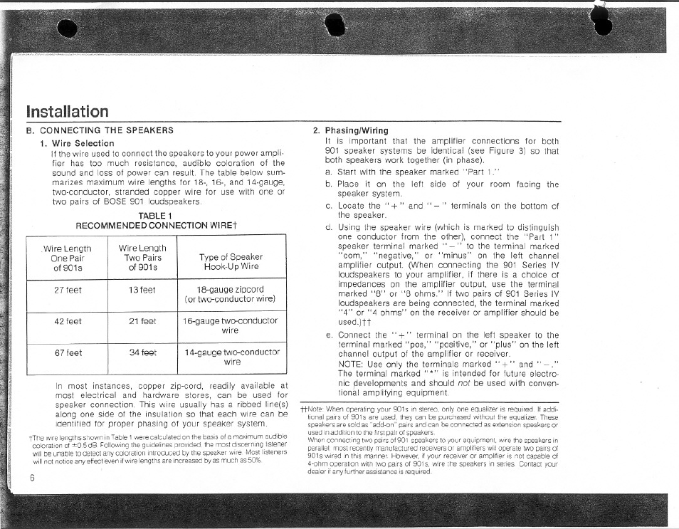Installation | Bose Direct / Reflecting 901 Series 4 User Manual | Page 6 / 20