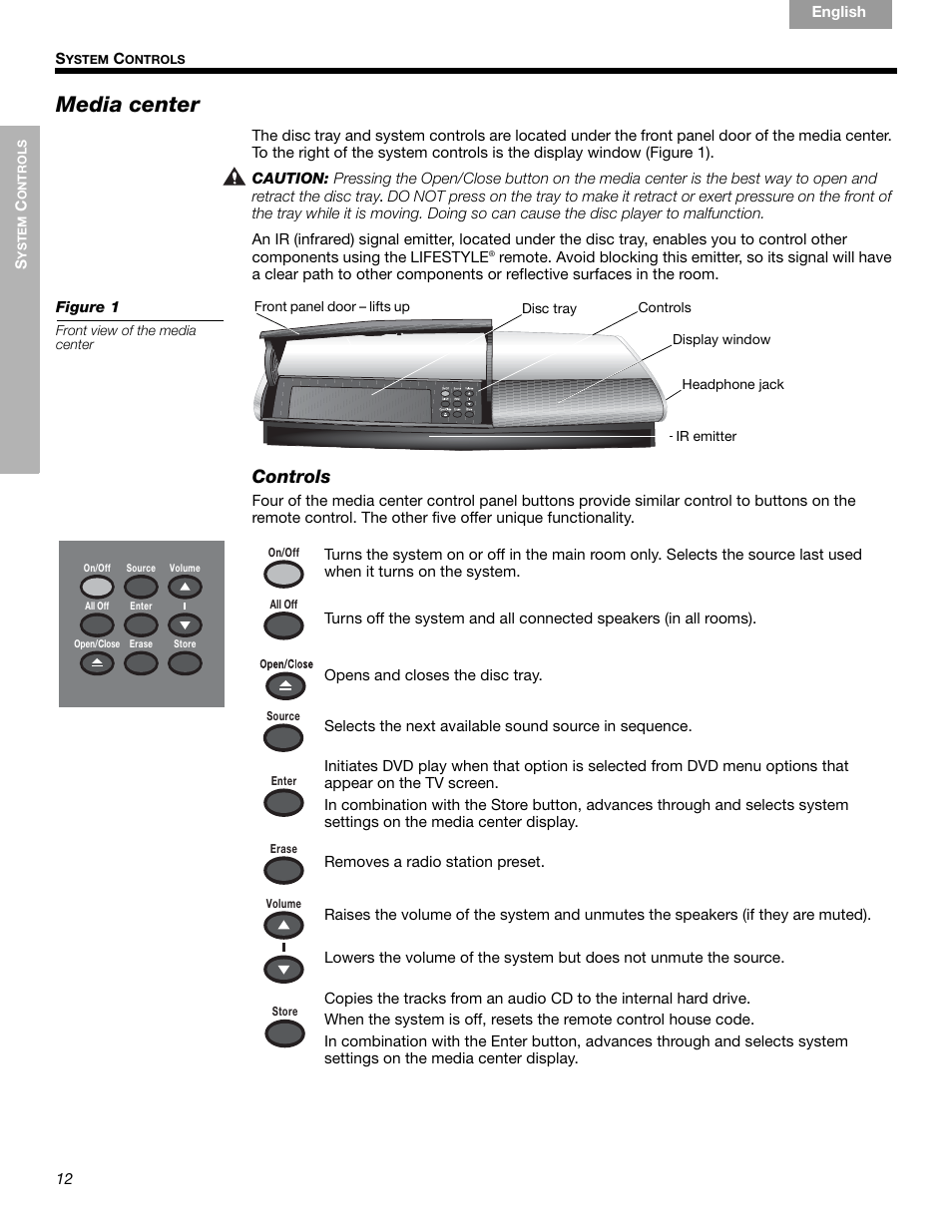 Media center, Controls | Bose LIFESTYLE 289328 User Manual | Page 12 / 68