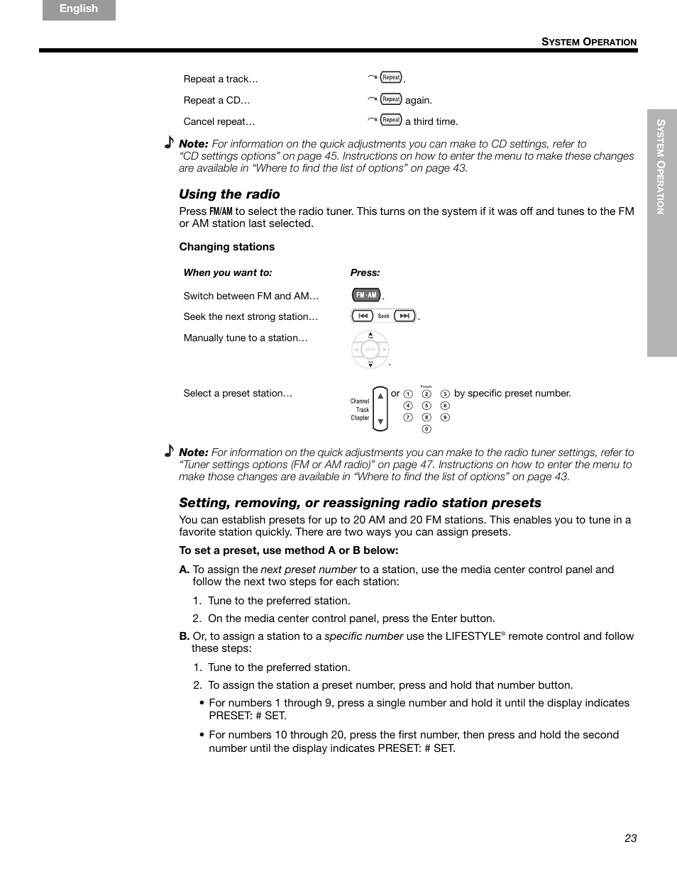 Using the radio | Bose LIFESTYLE 289328 User Manual | Page 23 / 68