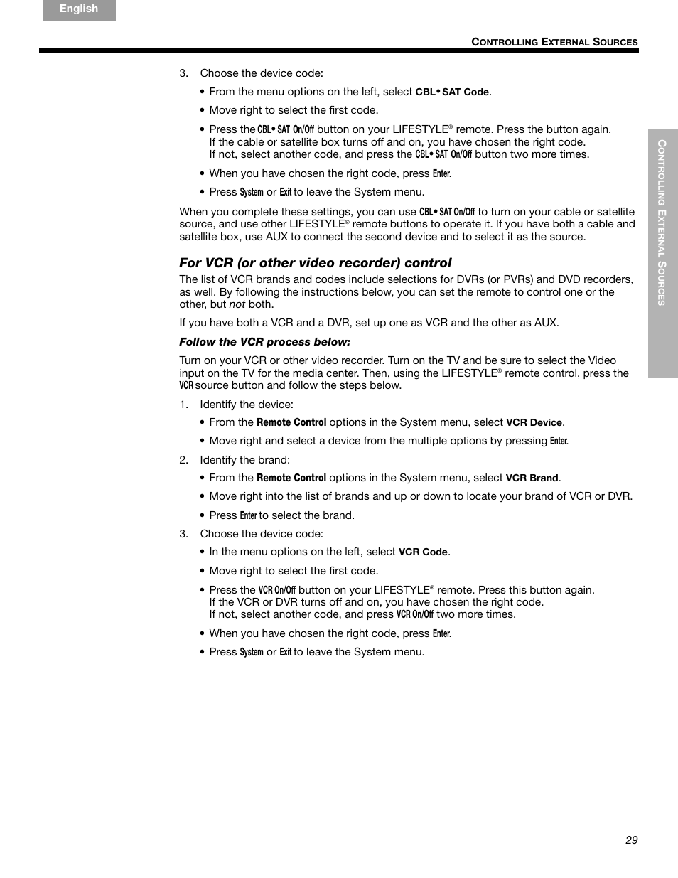 For vcr (or other video recorder) control | Bose LIFESTYLE 289328 User Manual | Page 29 / 68