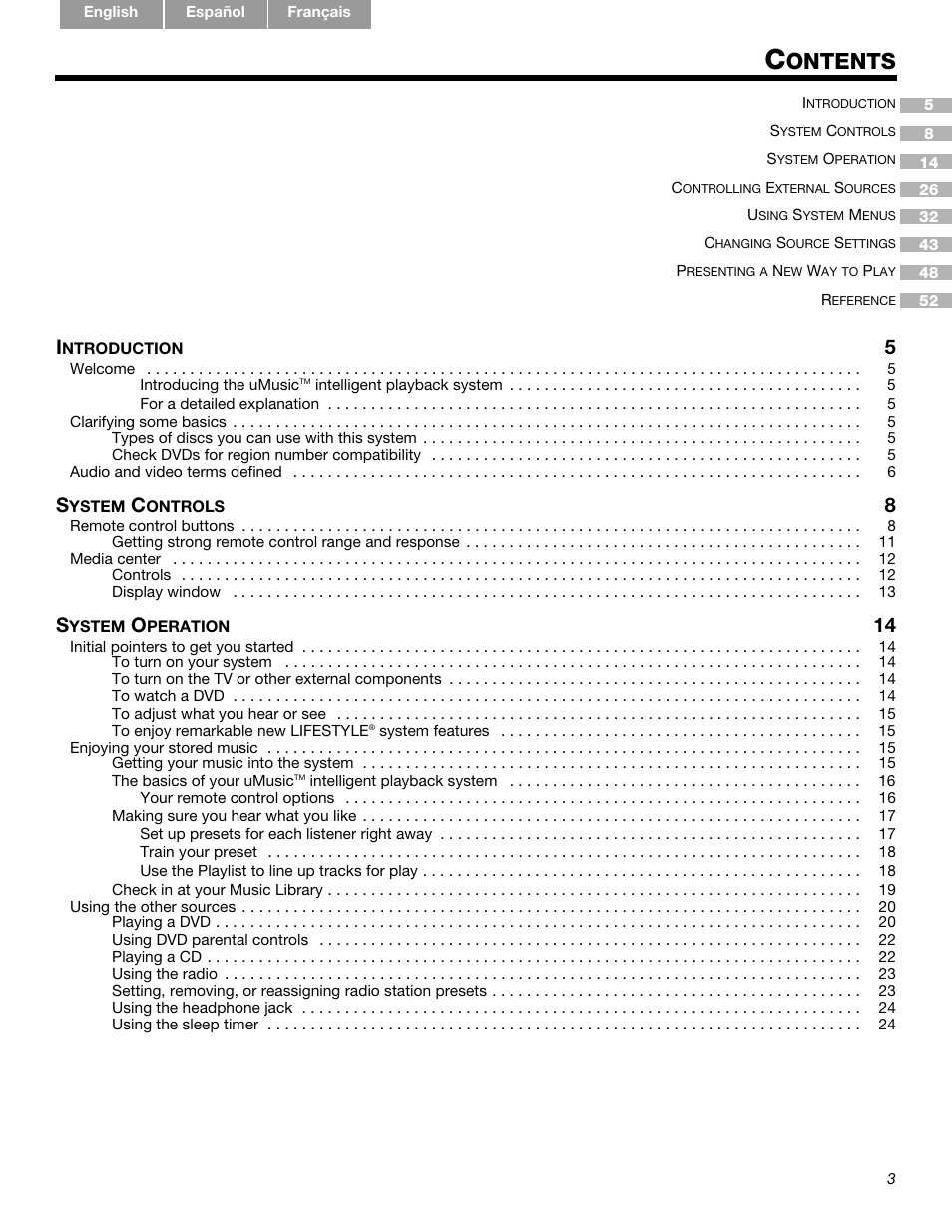 Ontents | Bose LIFESTYLE 289328 User Manual | Page 3 / 68