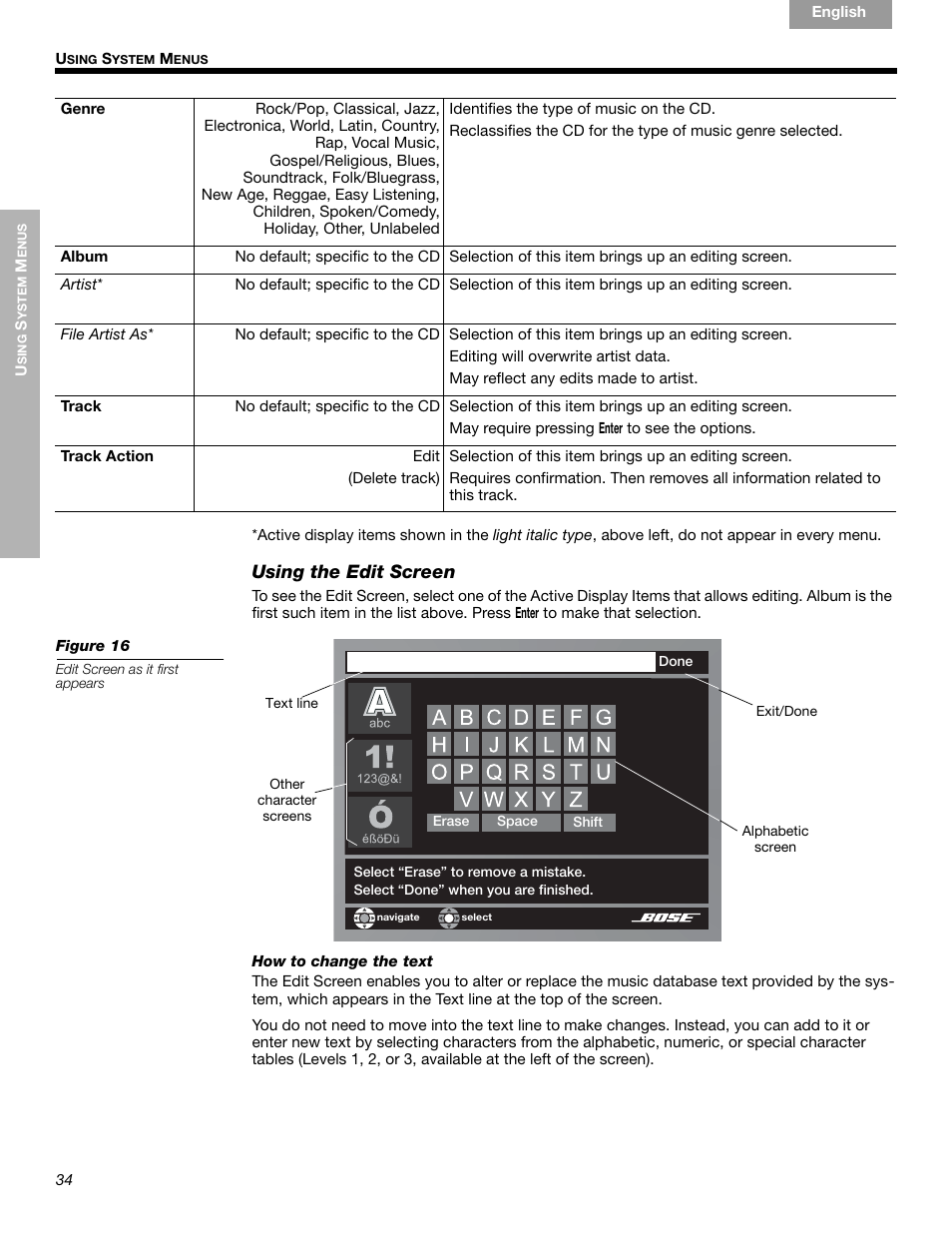 Using the edit screen | Bose LIFESTYLE 289328 User Manual | Page 34 / 68