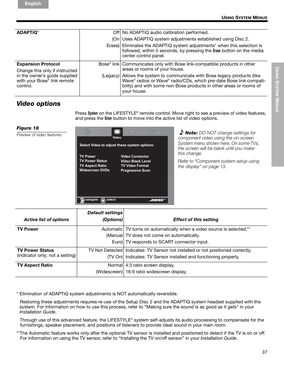 Video options | Bose LIFESTYLE 289328 User Manual | Page 37 / 68