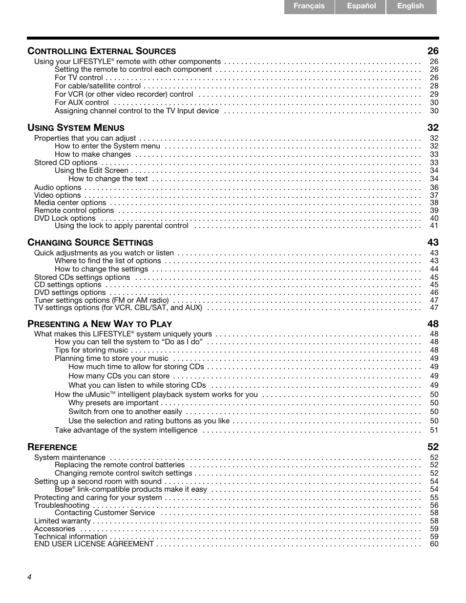 Bose LIFESTYLE 289328 User Manual | Page 4 / 68