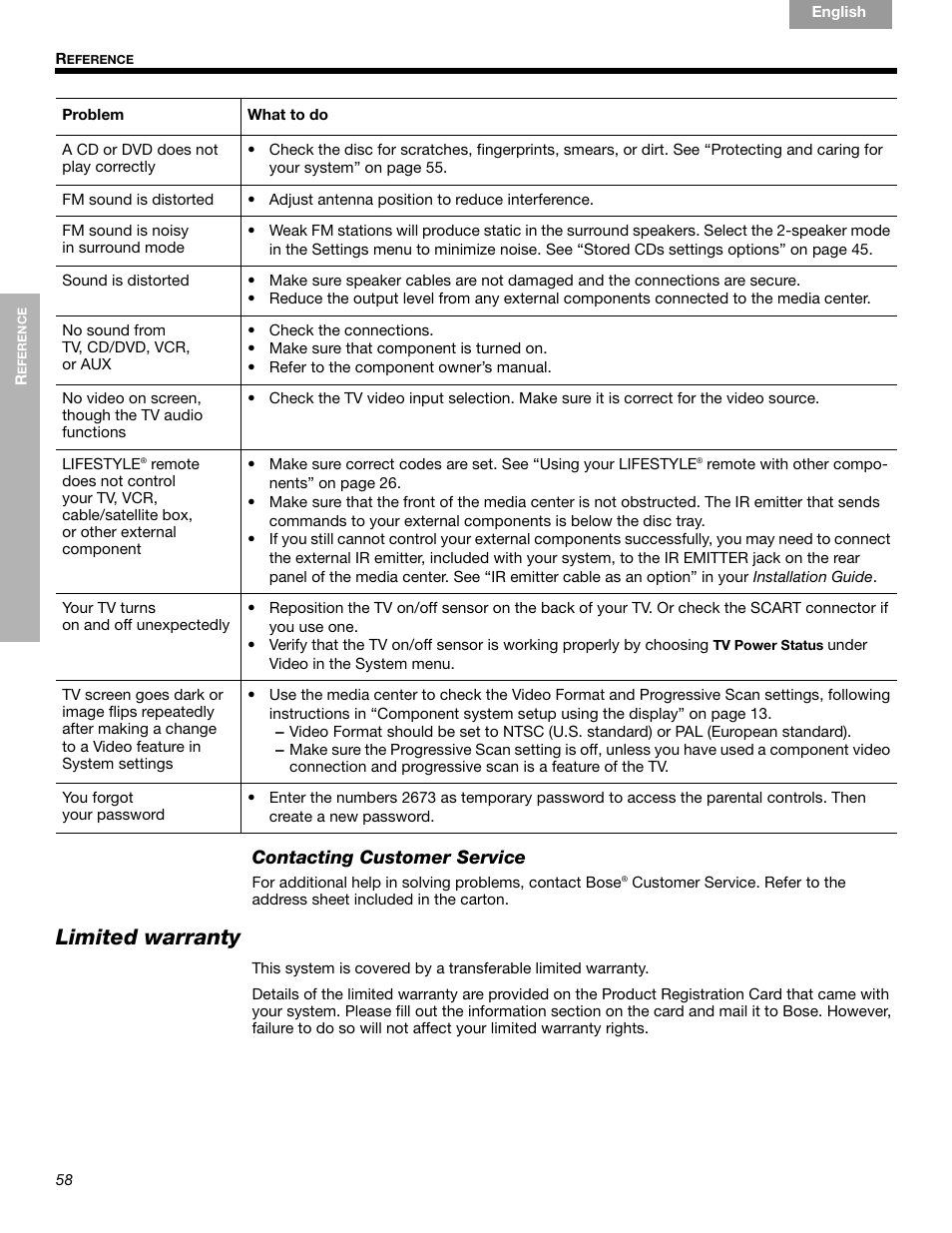 Limited warranty | Bose LIFESTYLE 289328 User Manual | Page 58 / 68