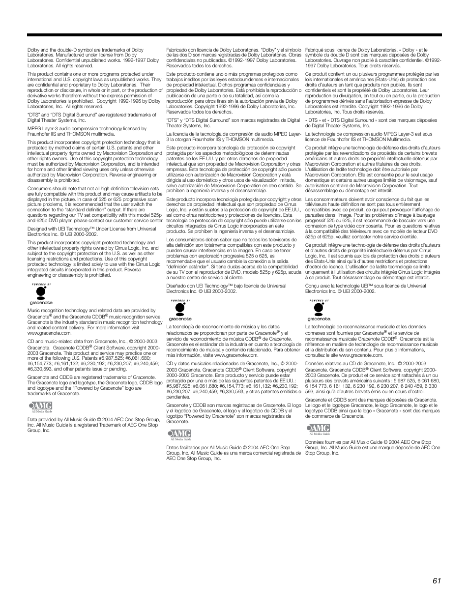 Bose LIFESTYLE 289328 User Manual | Page 61 / 68