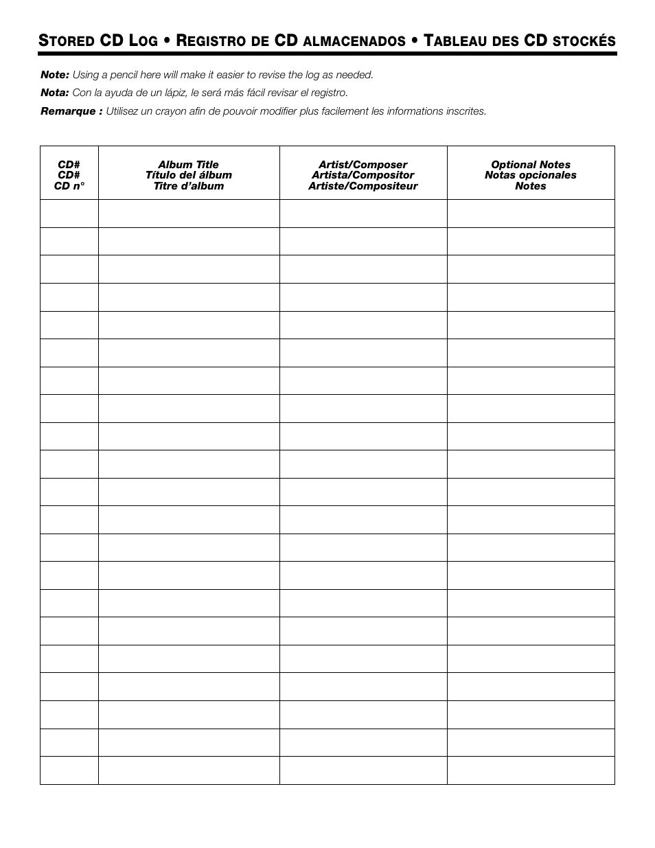 Cd l, Tored, Egistro de | Almacenados, Ableau des, Stockés | Bose LIFESTYLE 289328 User Manual | Page 62 / 68