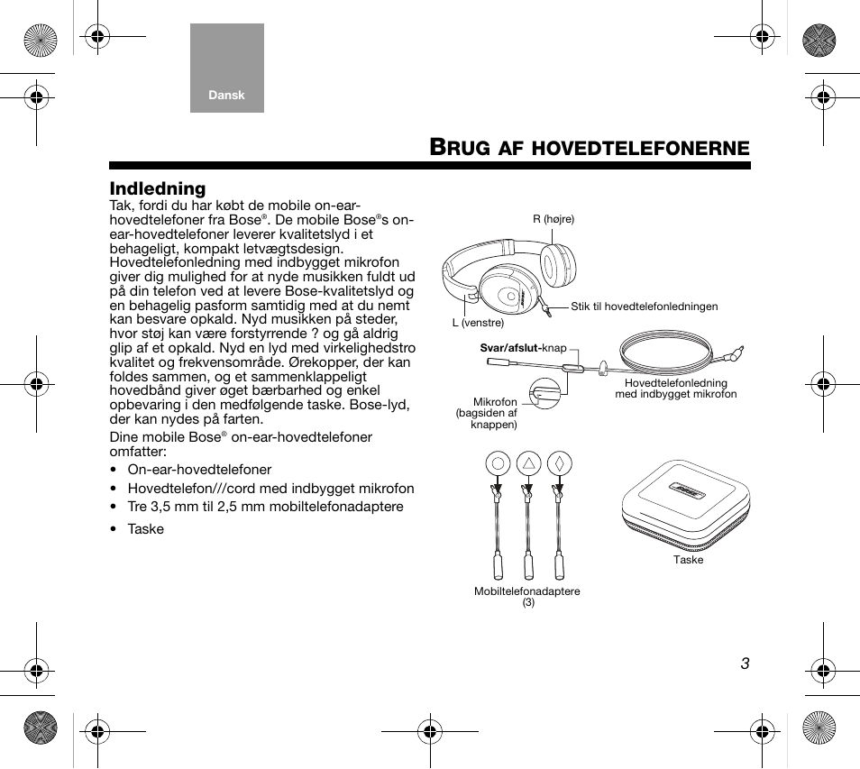 Hovedtelefonerne, Indledning | Bose AM319137 User Manual | Page 11 / 132