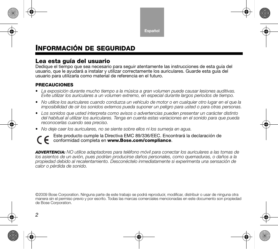 04_esp_print, Nformación, Seguridad | Lea esta guía del usuario | Bose AM319137 User Manual | Page 26 / 132