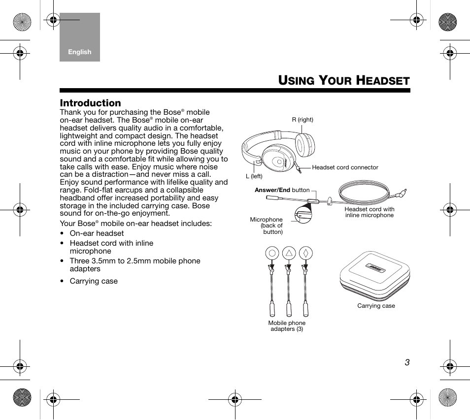 Sing, Eadset, Introduction | Bose AM319137 User Manual | Page 3 / 132