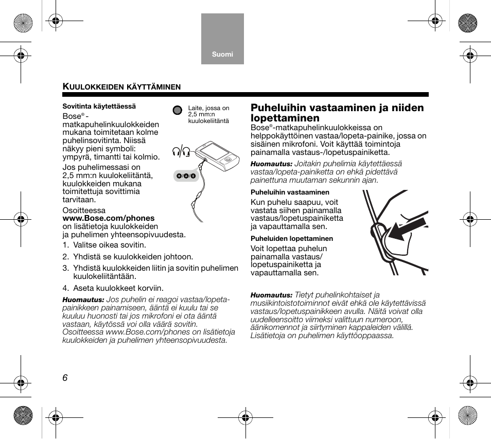 Puheluihin vastaaminen ja niiden lopettaminen | Bose AM319137 User Manual | Page 38 / 132