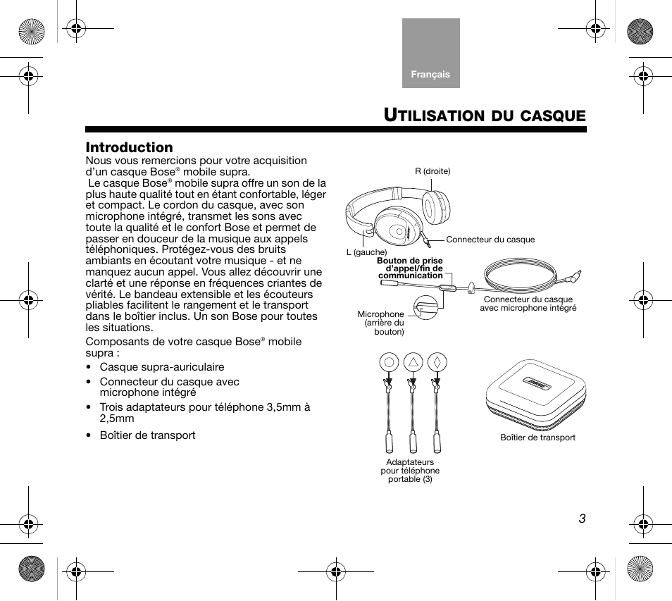 Tilisation, Casque, Introduction | Bose AM319137 User Manual | Page 43 / 132