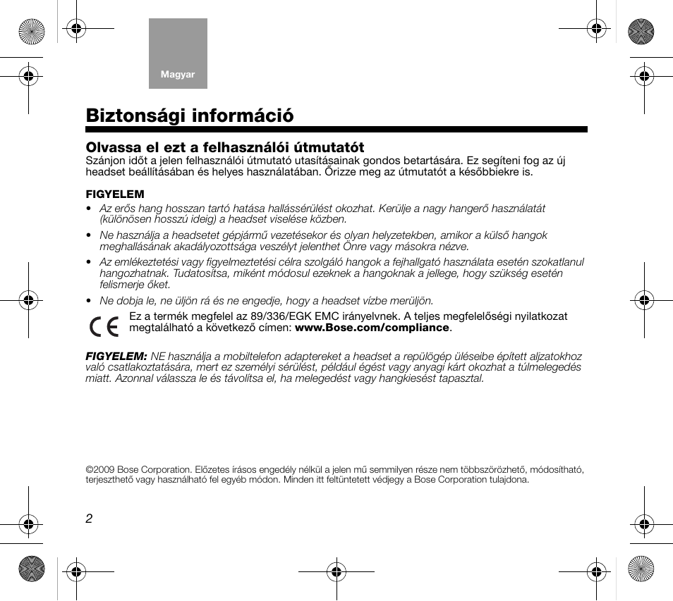 07_hun_print, Biztonsági információ, Olvassa el ezt a felhasználói útmutatót | Bose AM319137 User Manual | Page 50 / 132