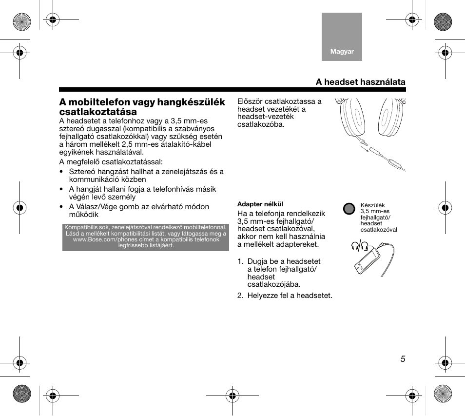 A mobiltelefon vagy hangkészülék csatlakoztatása | Bose AM319137 User Manual | Page 53 / 132