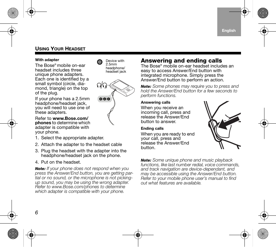 Answering and ending calls | Bose AM319137 User Manual | Page 6 / 132