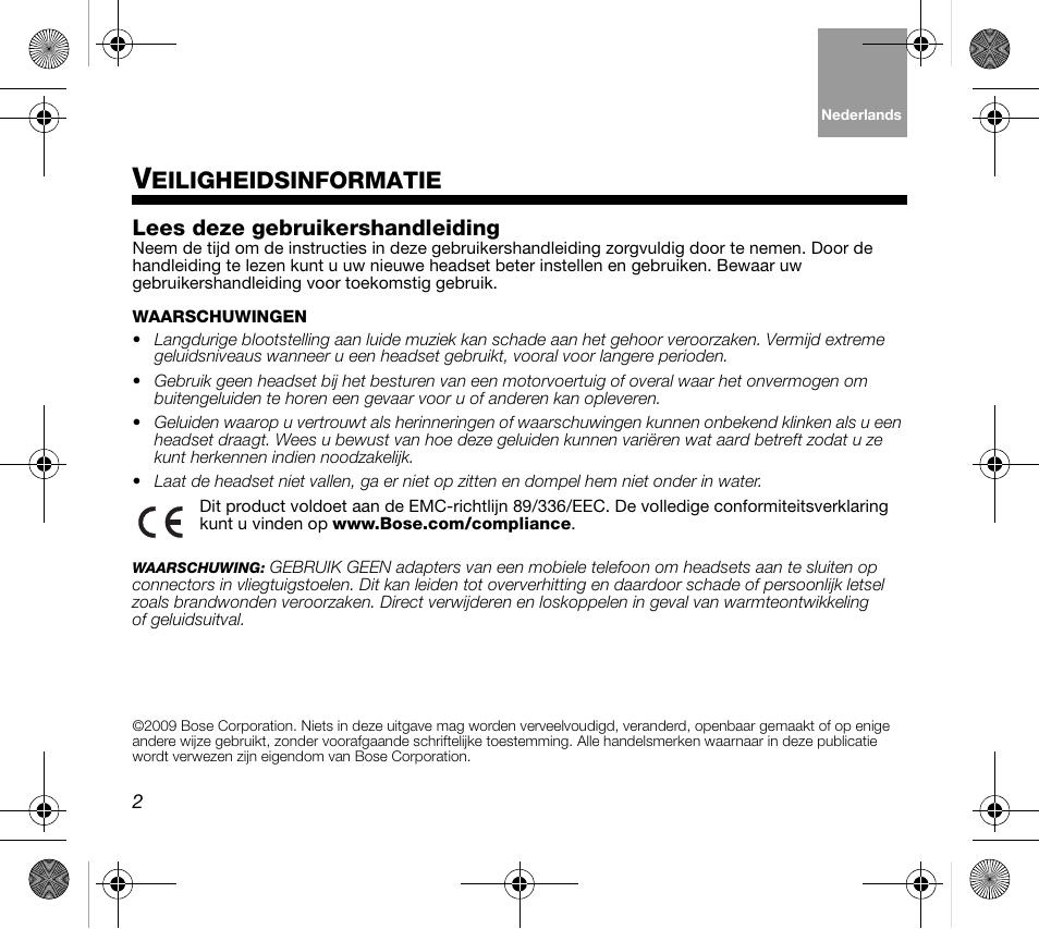 09_ned_print, Eiligheidsinformatie, Lees deze gebruikershandleiding | Bose AM319137 User Manual | Page 66 / 132