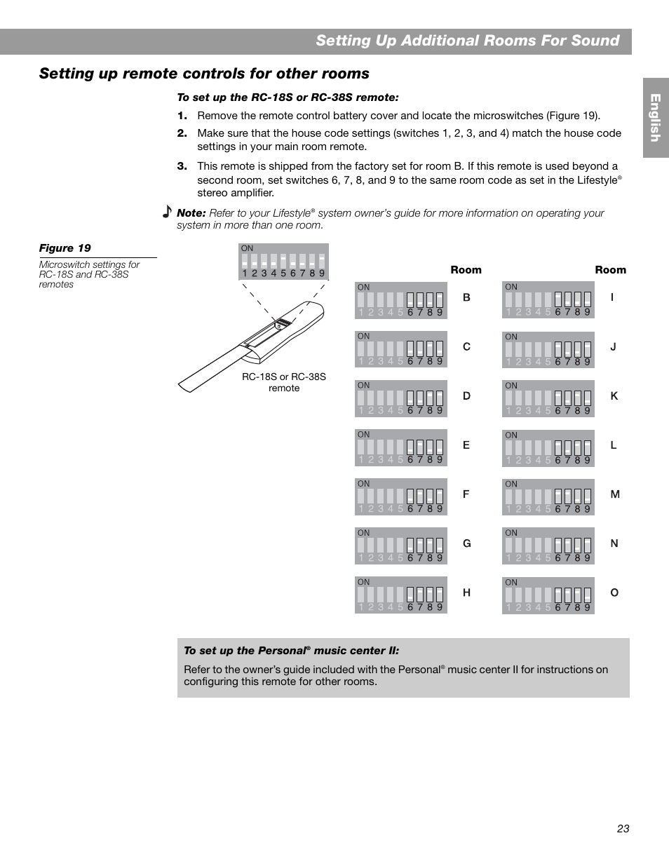 Setting up additional rooms for sound, Setting up remote controls for other rooms, Engl is h | Bose SA-2 User Manual | Page 25 / 88