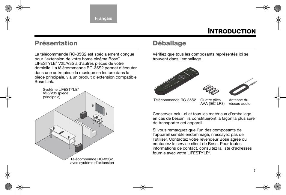 Présentation, Déballage, Ntroduction | Bose RC-35S2 User Manual | Page 31 / 44