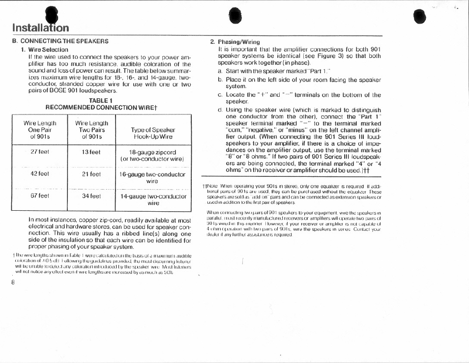 Installafion | Bose 901 Series III User Manual | Page 8 / 20