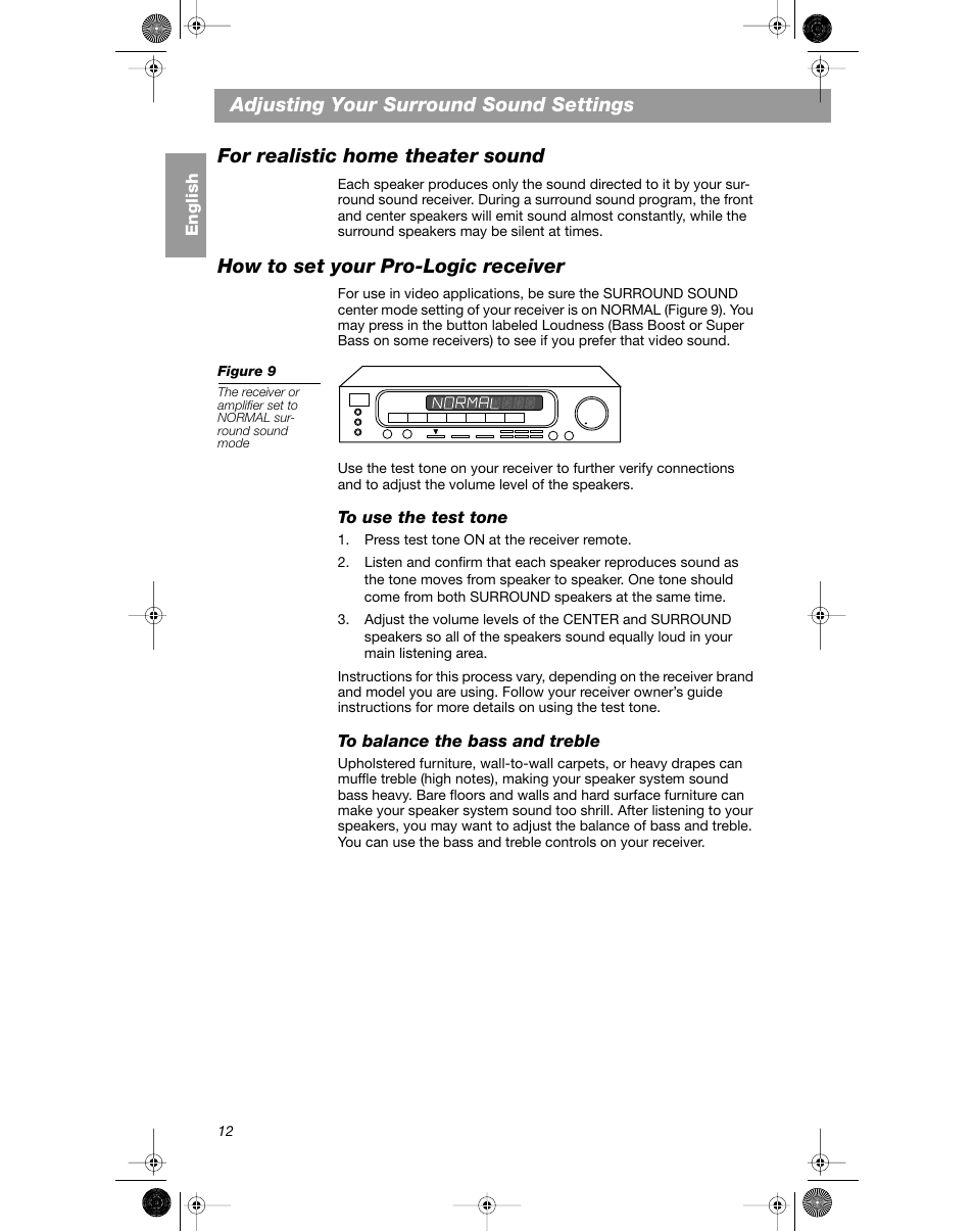 How to set your pro-logic receiver | Bose VCS-10 User Manual | Page 12 / 116