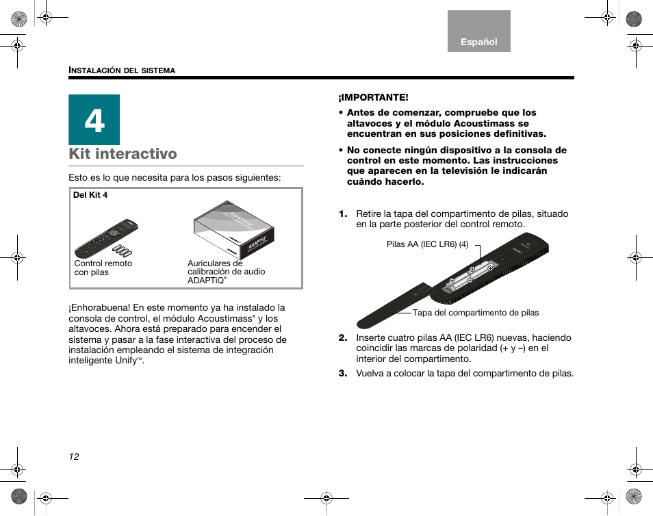 Kit interactivo | Bose LIFESTYLE V35 User Manual | Page 14 / 18