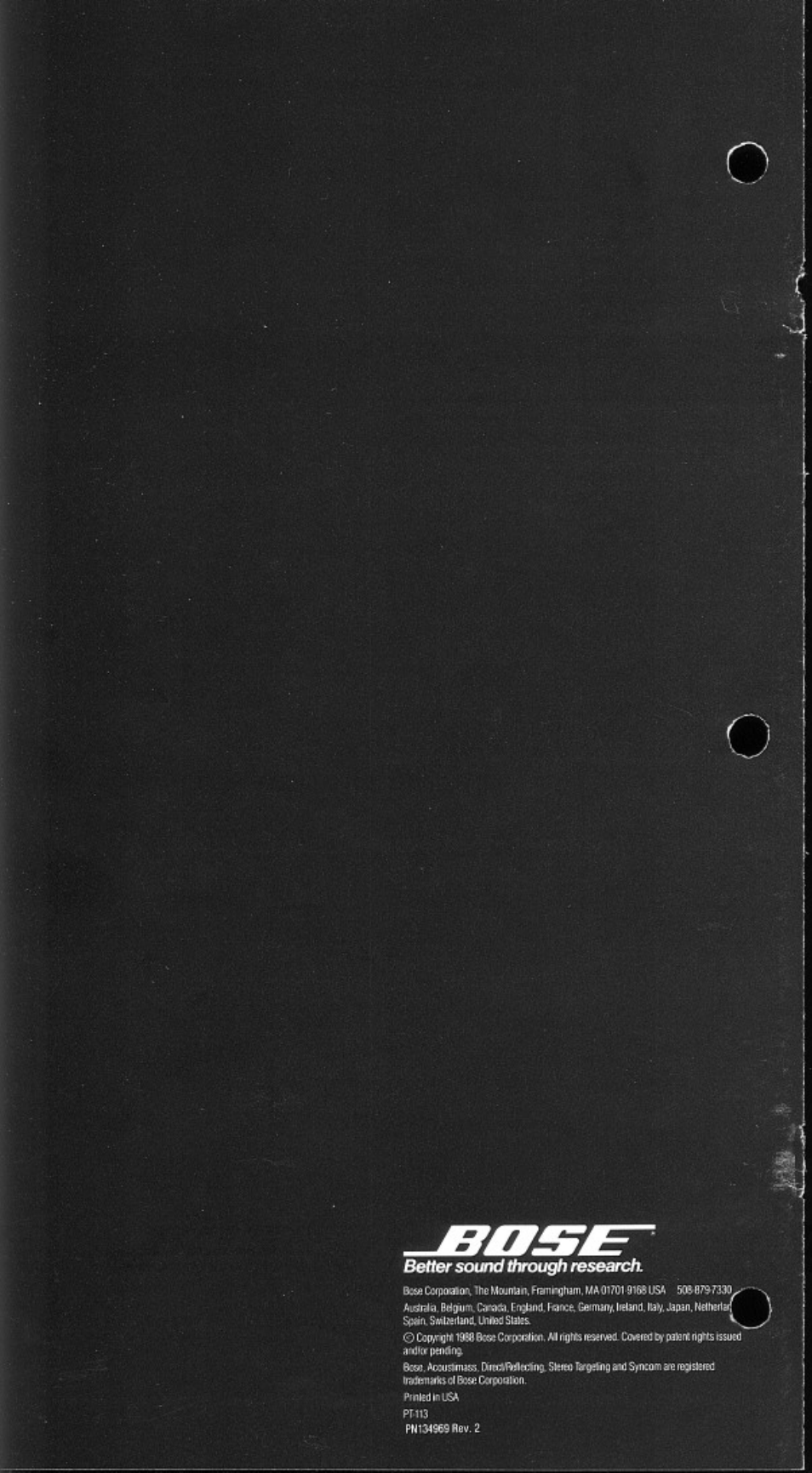 B»ec«p^w^o^íhemeцnan.fl!пlrír«m.ua0lго191wuw ' -v, An]i(r ptikir, Mcmaiaoi e«r ccrpoalon | Pni»969«ev.2 | Bose SE-5 User Manual | Page 8 / 8