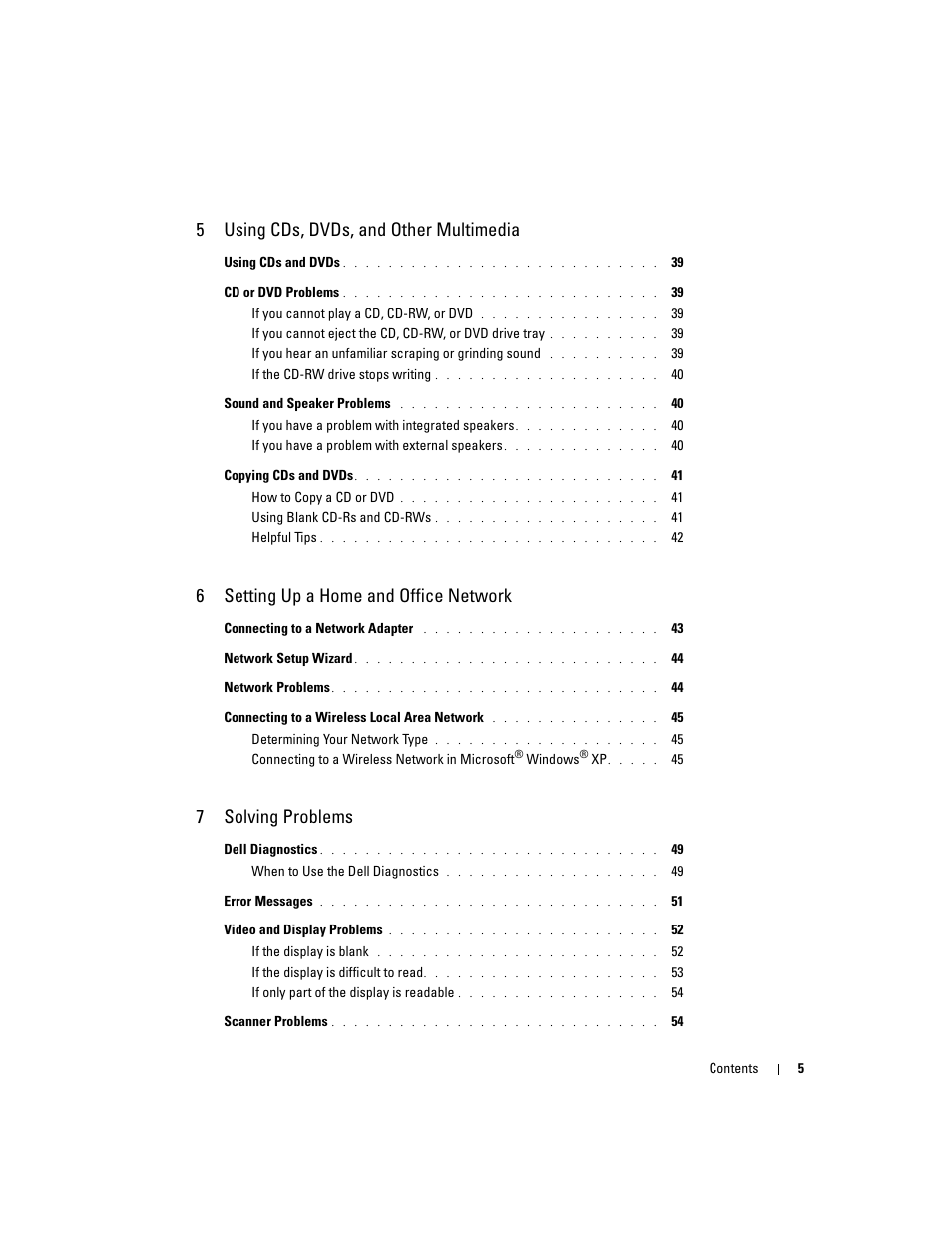 5using cds, dvds, and other multimedia, 6setting up a home and office network, 7solving problems | Dell Inspiron 1150 User Manual | Page 5 / 112