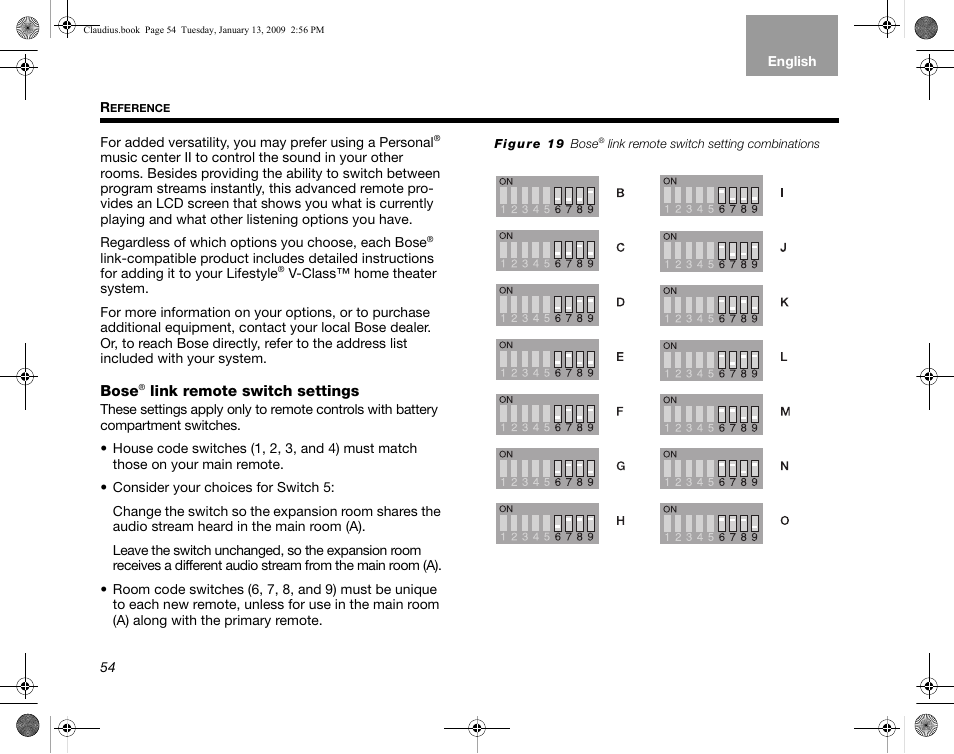 Bose® link remote switch settings | Bose Lifestyle V30 User Manual | Page 58 / 208