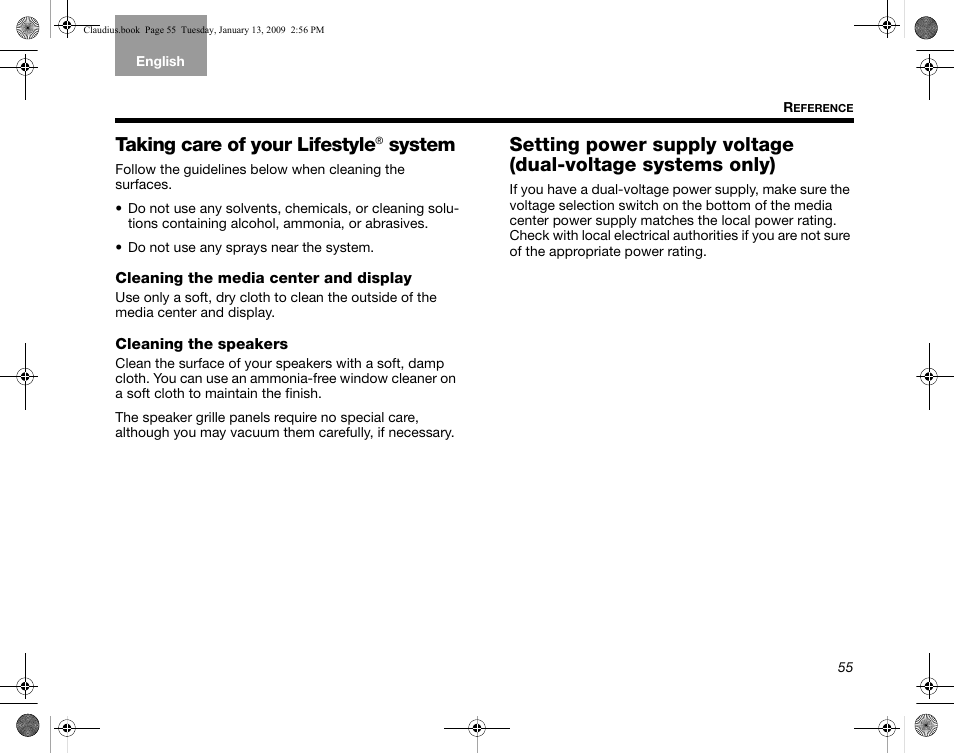 Taking care of your lifestyle® system, Cleaning the media center and display, Cleaning the speakers | Taking care of your lifestyle, System | Bose Lifestyle V30 User Manual | Page 59 / 208