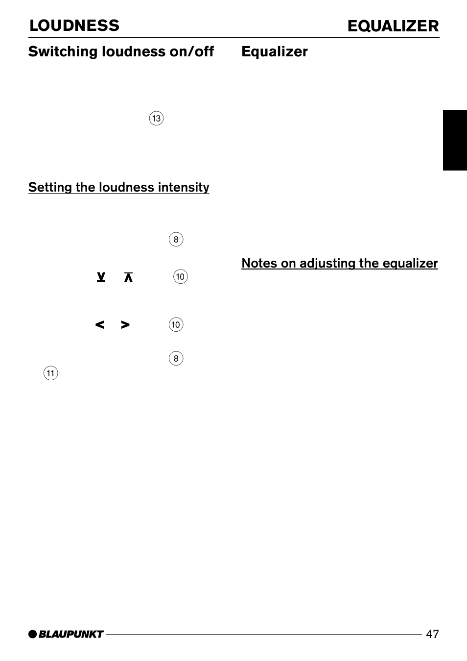 Loudness equalizer, Switching loudness on/off, Equalizer | Blaupunkt Wiesbaden CD51 User Manual | Page 22 / 26