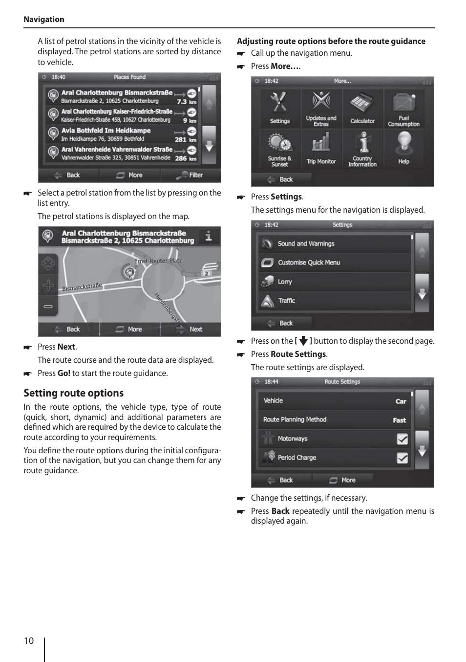 Setting route options | Blaupunkt NEW YORK 800 User Manual | Page 10 / 24