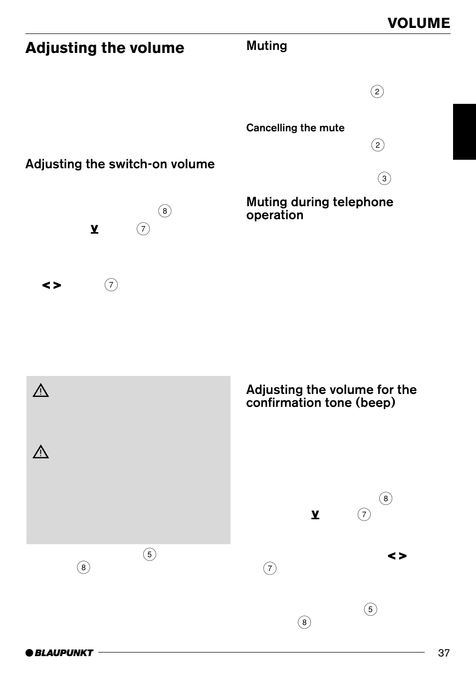 Adjusting the volume, Volume, Adjusting the switch-on volume | Muting, Muting during telephone operation | Blaupunkt Arizona DJ70 User Manual | Page 10 / 30
