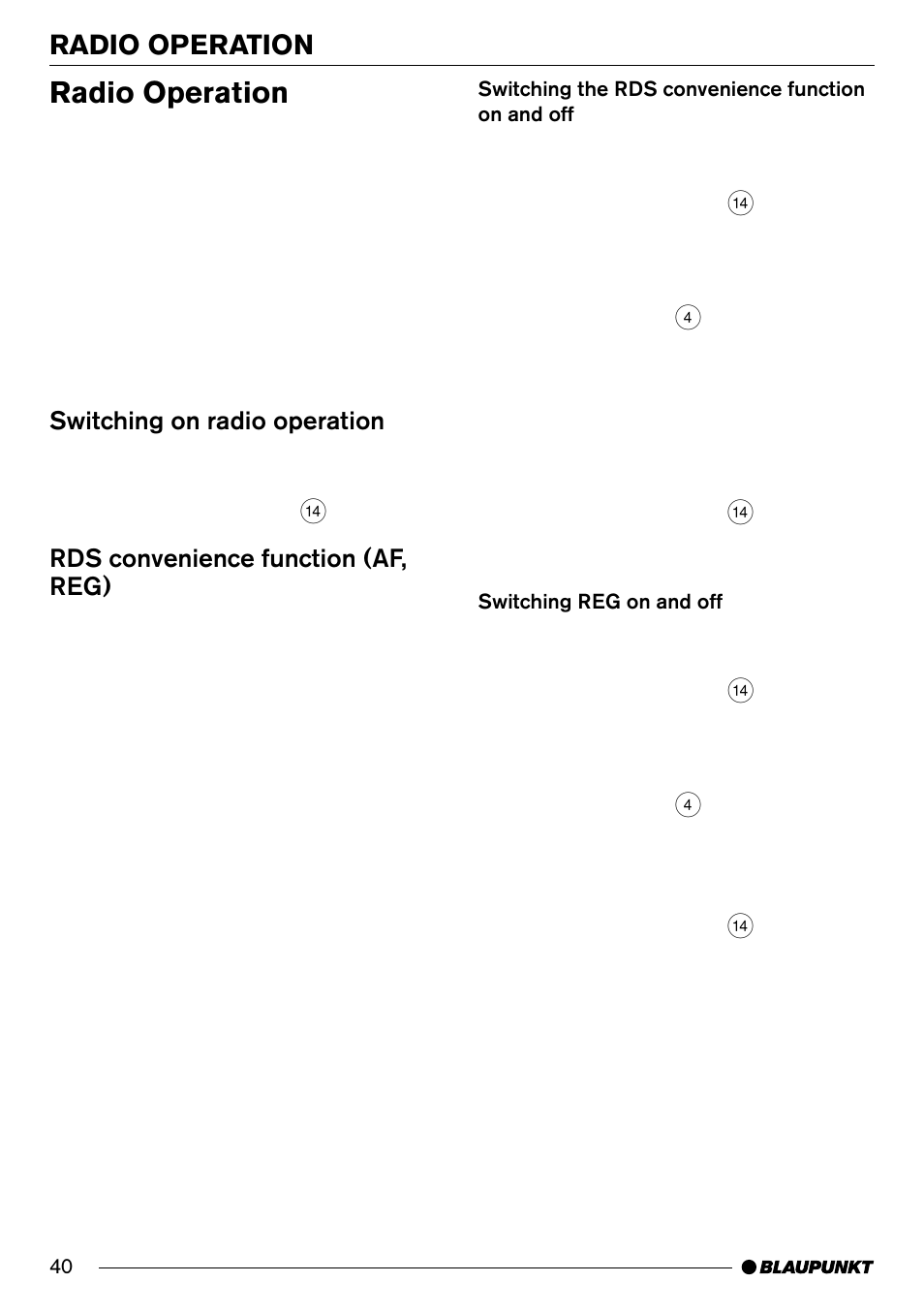 Radio operation, Switching on radio operation, Rds convenience function (af, reg) | Blaupunkt Arizona DJ70 User Manual | Page 13 / 30