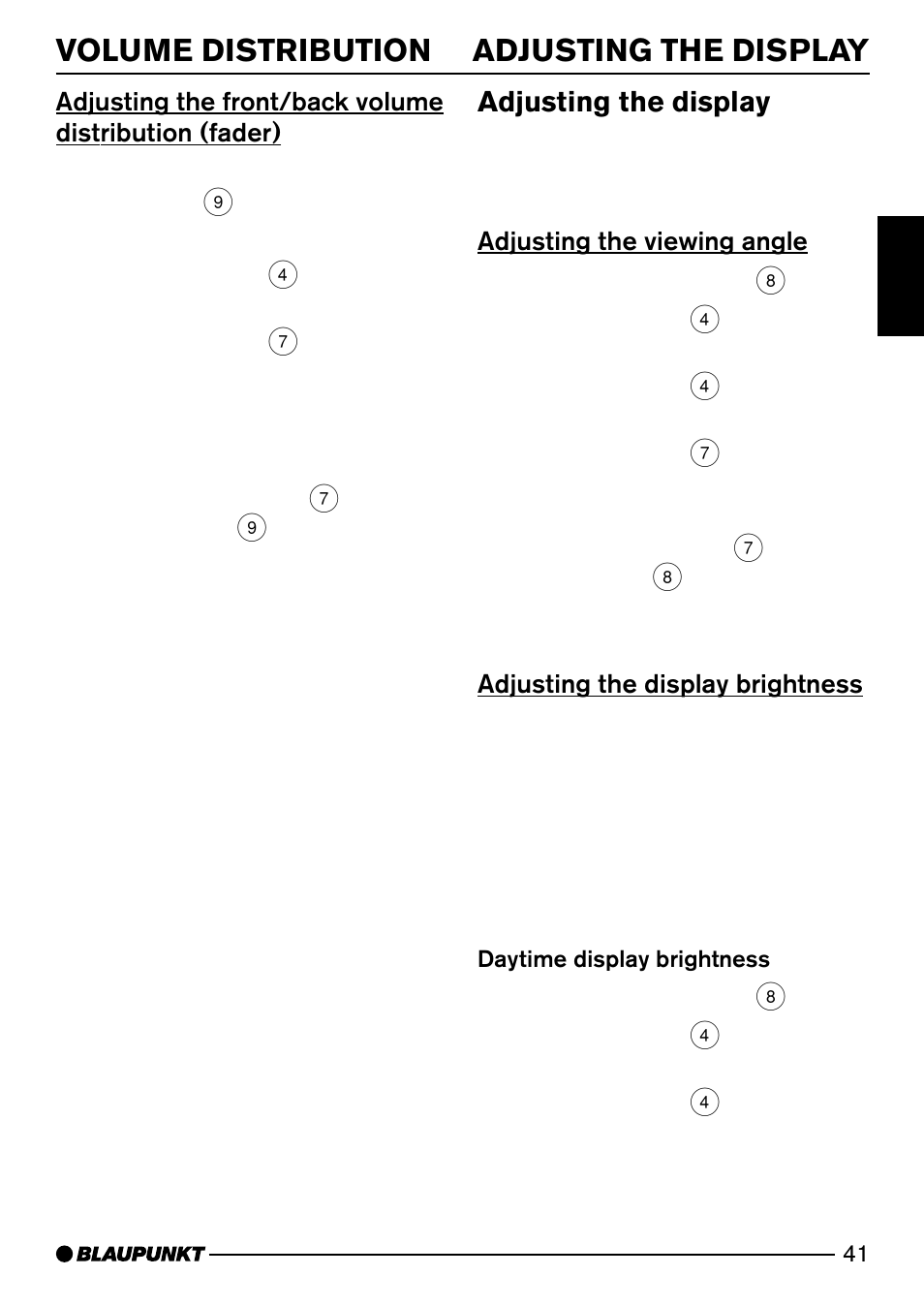 Volume distribution adjusting the display, Adjusting the display | Blaupunkt Arizona DJ73 User Manual | Page 12 / 33