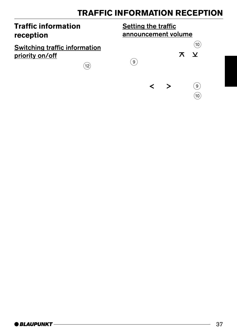 Traffic information reception, Switching traffic information priority on/off, Setting the traffic announcement volume | Blaupunkt Santa Cruz CD31 User Manual | Page 15 / 23