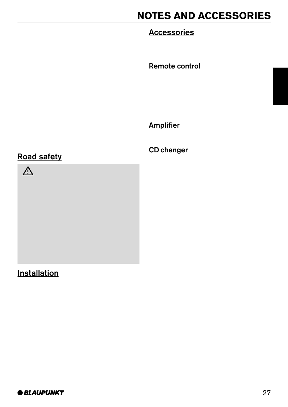Road safety, Installation, Accessories | Blaupunkt Santa Cruz CD31 User Manual | Page 5 / 23