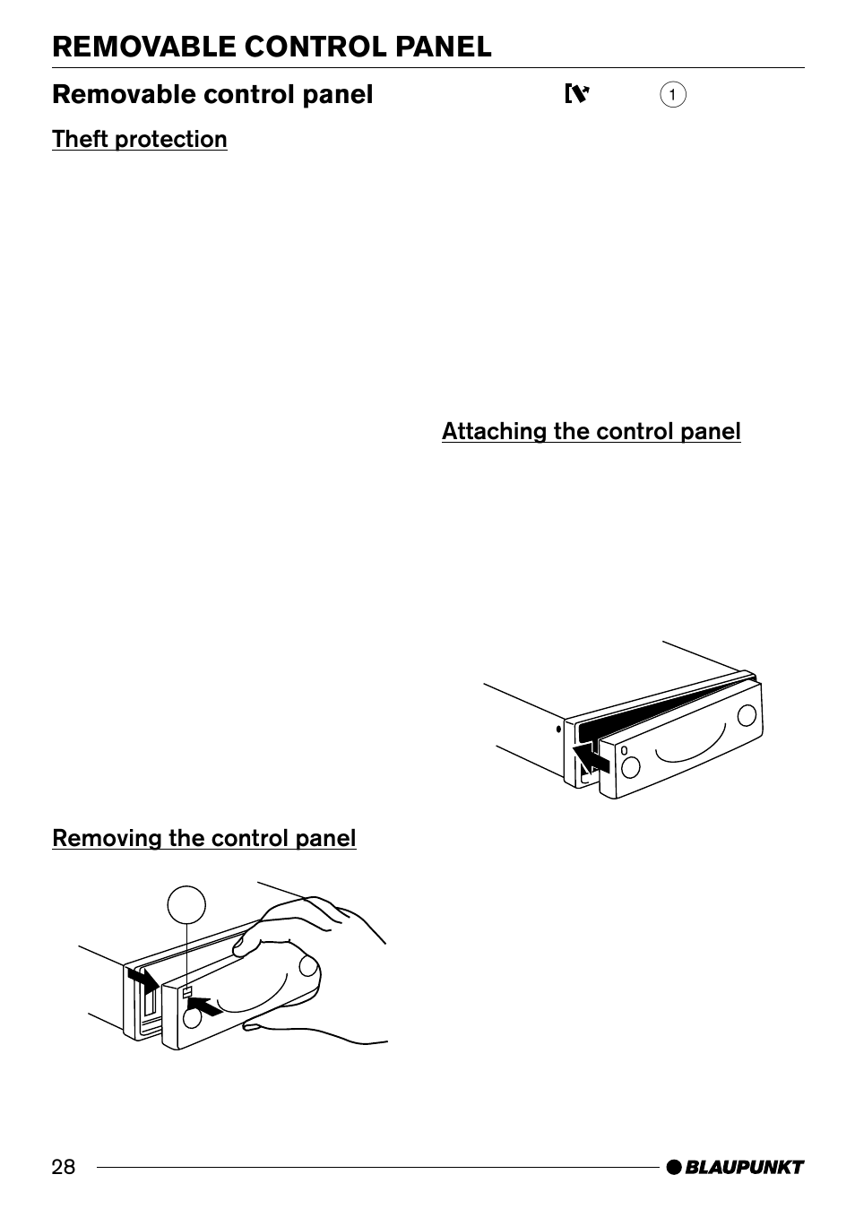 Removable control panel, Theft protection, Removing the control panel 1 | Attaching the control panel | Blaupunkt Santa Cruz CD31 User Manual | Page 6 / 23