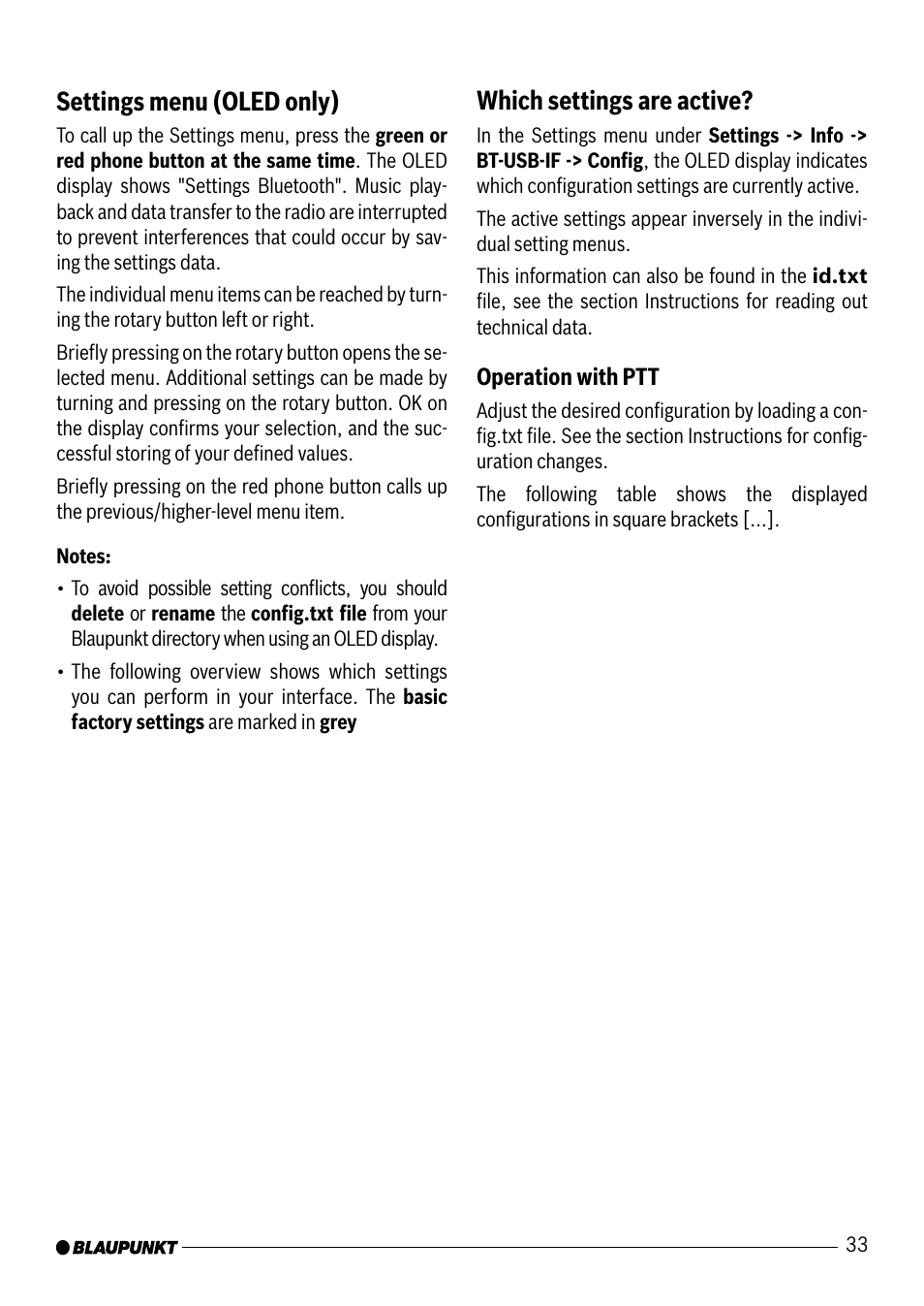 Settings menu (oled only), Which settings are active | Blaupunkt VW / AUDI 7 607 545 550 User Manual | Page 14 / 24