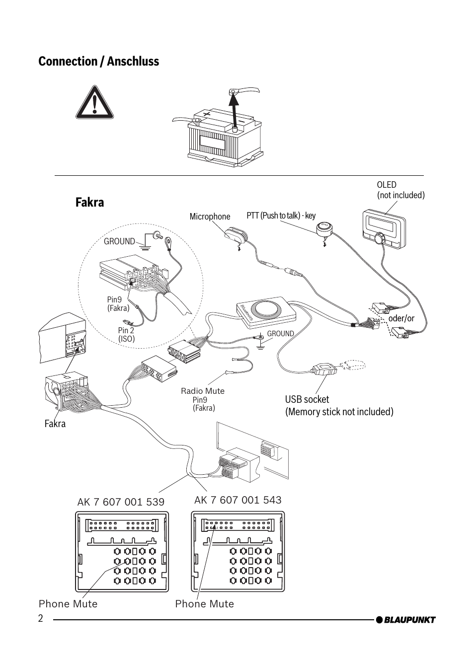 Fakra, Connection / anschluss | Blaupunkt VW / AUDI 7 607 545 550 User Manual | Page 2 / 24