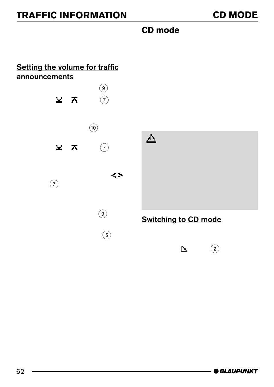Traffic information cd mode, Cd mode | Blaupunkt Acapulco MP54 User Manual | Page 19 / 45