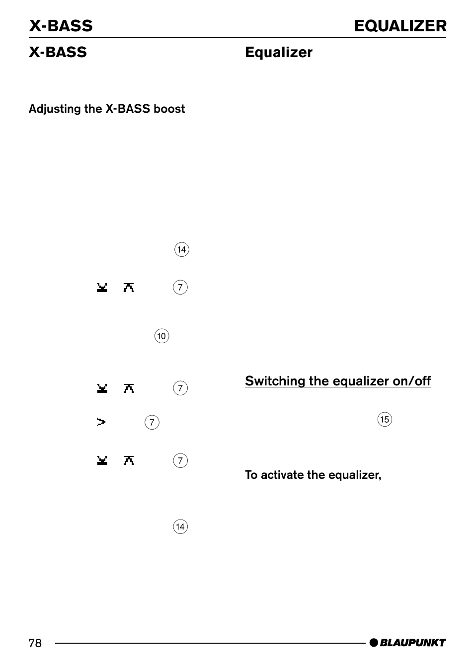 X-bass equalizer, X-bass, Equalizer | Blaupunkt Acapulco MP54 User Manual | Page 35 / 45