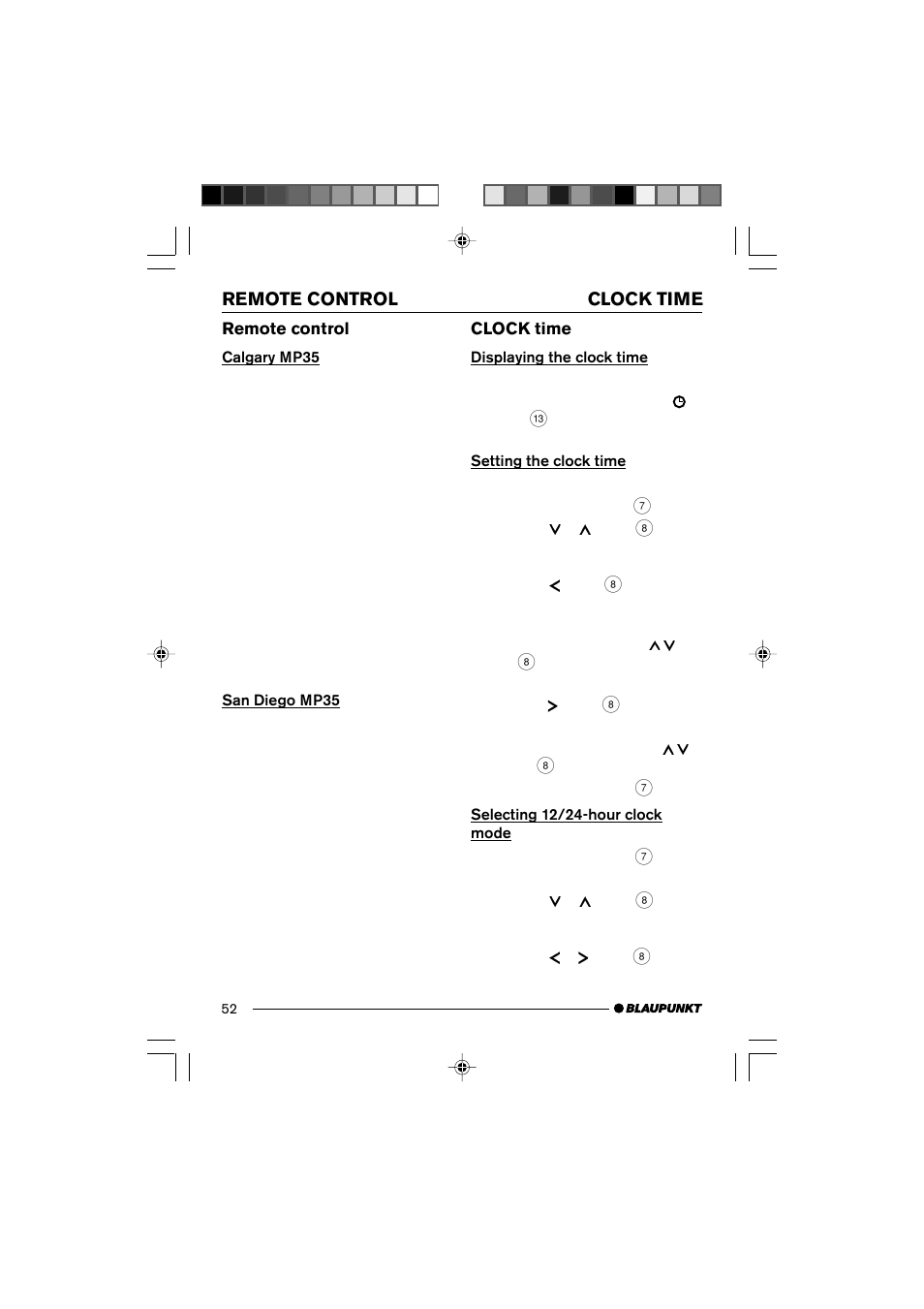 Remote control clock time | Blaupunkt 7 645 190 310 User Manual | Page 25 / 37